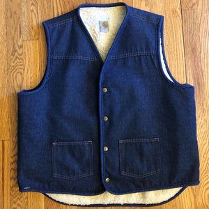 Vintage VTG Carhartt Denim Sherpa Vest Made In USA Men’s Size XLT